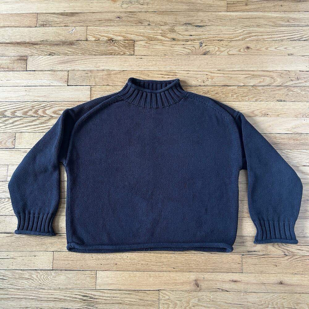 J.Crew Women’s Black Cotton Rollneck Mock Neck Sweater Boxy Oversized Small